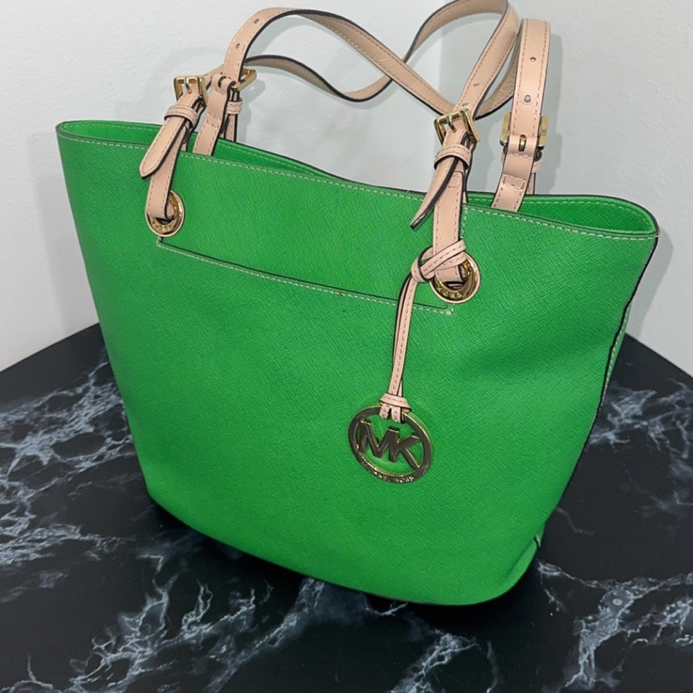 Michael Kors JS Travel Tote Multifunction Green Leather Medium Bag AUTHENTIC - Picture 9 of 13